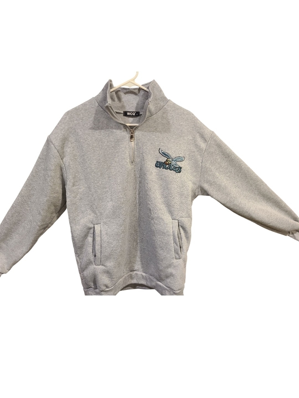 Heather Gray Quarter-Zip Pullover Sweatshirt with Eagles Logo